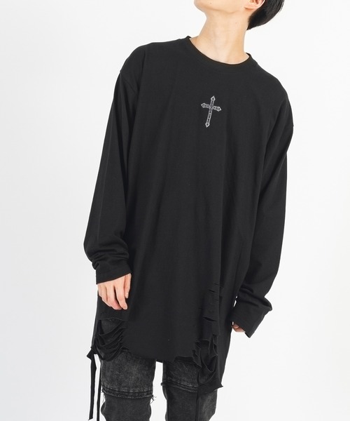 REGIEVO(レジエボ)の「【REGIEVO】 クラッシュロング丈 ロンTee ロングスリーブ(Tシャツ/カットソー・メンズ・ホワイト系その他/ブラック/オフホワイト/ブラック系その他・LARGE/MEDIUM)」の19枚目の写真