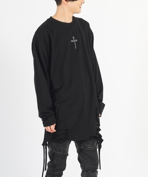 REGIEVO(レジエボ)の「【REGIEVO】 クラッシュロング丈 ロンTee ロングスリーブ(Tシャツ/カットソー・メンズ・ホワイト系その他/ブラック/オフホワイト/ブラック系その他・LARGE/MEDIUM)」の20枚目の写真