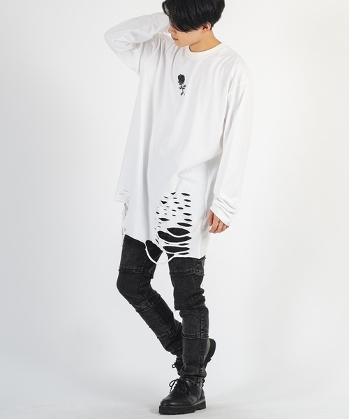 REGIEVO(レジエボ)の「【REGIEVO】 クラッシュロング丈 ロンTee ロングスリーブ(Tシャツ/カットソー・メンズ・ホワイト系その他/ブラック/オフホワイト/ブラック系その他・LARGE/MEDIUM)」の22枚目の写真