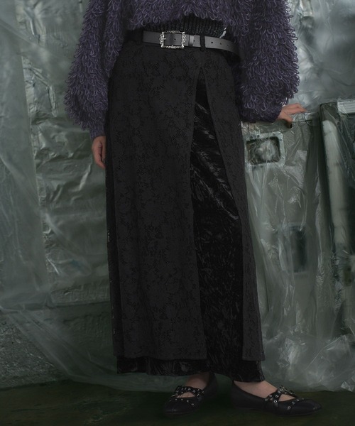 HARE（ハレ）の「ベロア＊レーススリットスカート(HARE)（スカート・レディース・ブラック/グレー/ネイビー・FREE）」の2枚目の写真