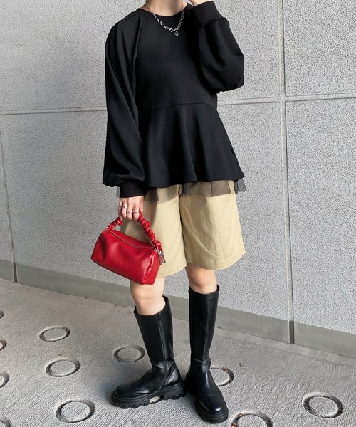 JUNOAH（ジュノア）の「ぺプラムチュールスウェットトップス（スウェット・レディース・杢グレー/ブラック/アイボリー・X-LARGE/LARGE/MEDIUM）」の5枚目の写真