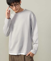 【きれいめ秋TOPS】ヘリンボーンフェイクレイヤードセミワイドカットソー