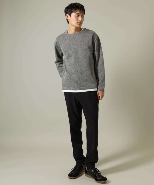 a.v.v（アーヴェヴェ）の「【きれいめ秋TOPS】ヘリンボーンフェイクレイヤードセミワイドカットソー（Tシャツ/カットソー・メンズ・チャコールグレー/グレー/ライトグレー・46/48/50）」の5枚目の写真