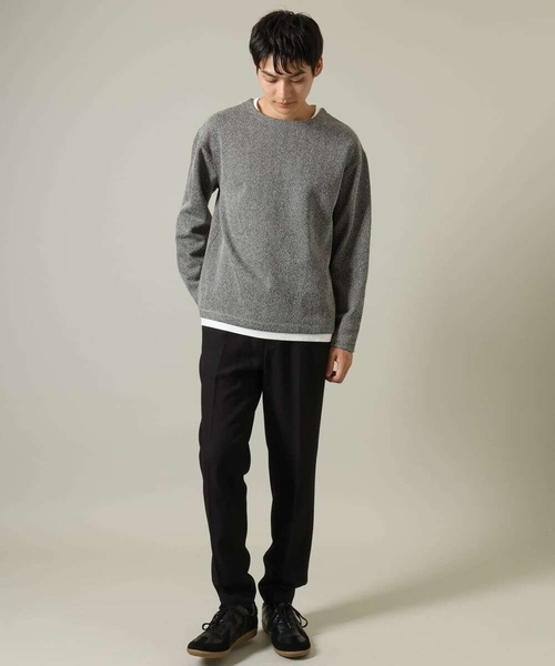 a.v.v（アーヴェヴェ）の「【きれいめ秋TOPS】ヘリンボーンフェイクレイヤードセミワイドカットソー（Tシャツ/カットソー・メンズ・チャコールグレー/グレー/ライトグレー・46/48/50）」の6枚目の写真