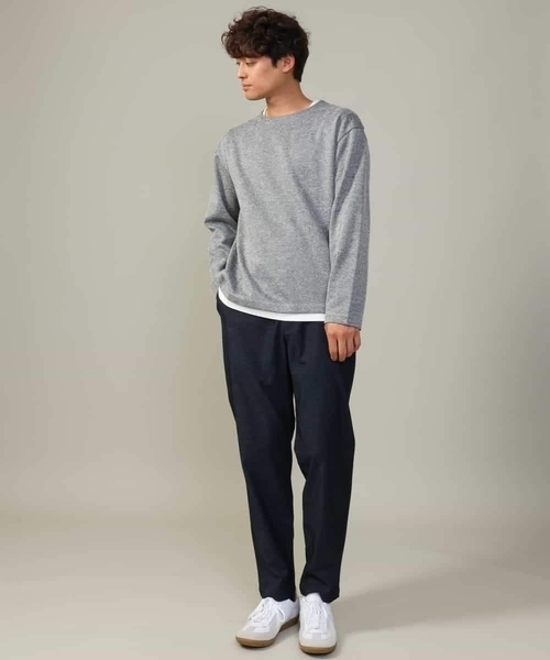 a.v.v（アーヴェヴェ）の「【きれいめ秋TOPS】ヘリンボーンフェイクレイヤードセミワイドカットソー（Tシャツ/カットソー・メンズ・チャコールグレー/グレー/ライトグレー・46/48/50）」の10枚目の写真