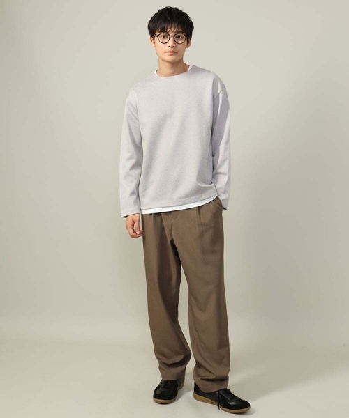 a.v.v（アーヴェヴェ）の「【きれいめ秋TOPS】ヘリンボーンフェイクレイヤードセミワイドカットソー（Tシャツ/カットソー・メンズ・チャコールグレー/グレー/ライトグレー・46/48/50）」の12枚目の写真