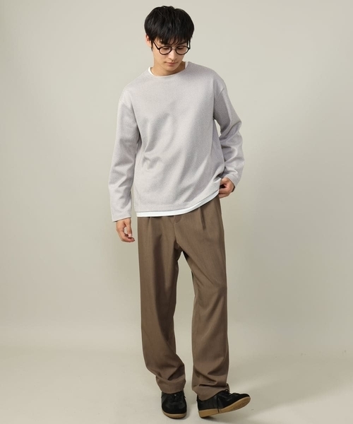 a.v.v（アーヴェヴェ）の「【きれいめ秋TOPS】ヘリンボーンフェイクレイヤードセミワイドカットソー（Tシャツ/カットソー・メンズ・チャコールグレー/グレー/ライトグレー・46/48/50）」の13枚目の写真