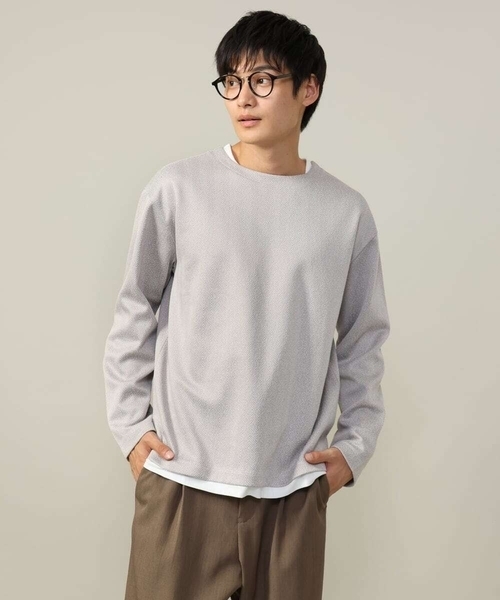 a.v.v（アーヴェヴェ）の「【きれいめ秋TOPS】ヘリンボーンフェイクレイヤードセミワイドカットソー（Tシャツ/カットソー・メンズ・チャコールグレー/グレー/ライトグレー・46/48/50）」の17枚目の写真