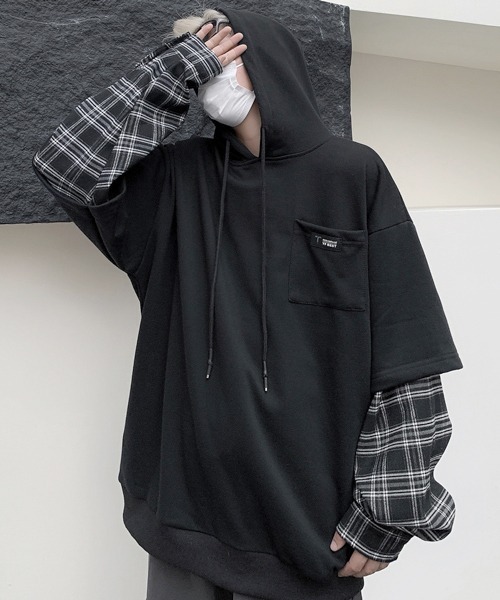 パーカー フーディ M~XL プルオーバー フェイクレイヤード セール】【FVLMEN】fake layered sweat pullover parka/フェイク