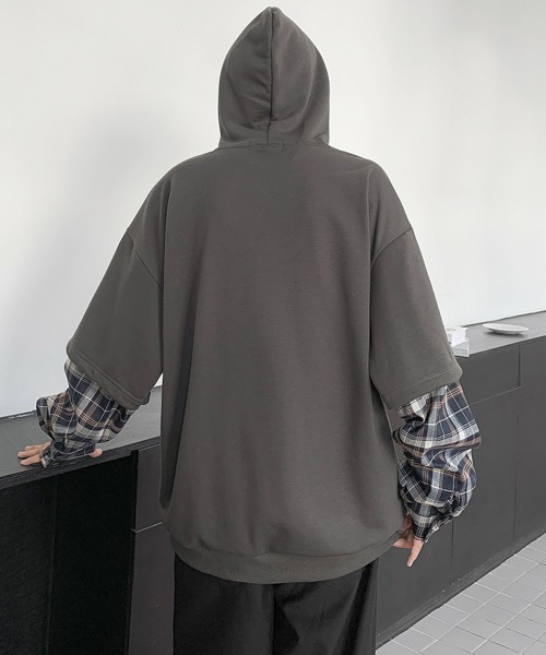 セール】【FVLMEN】fake layered sweat pullover parka/フェイク