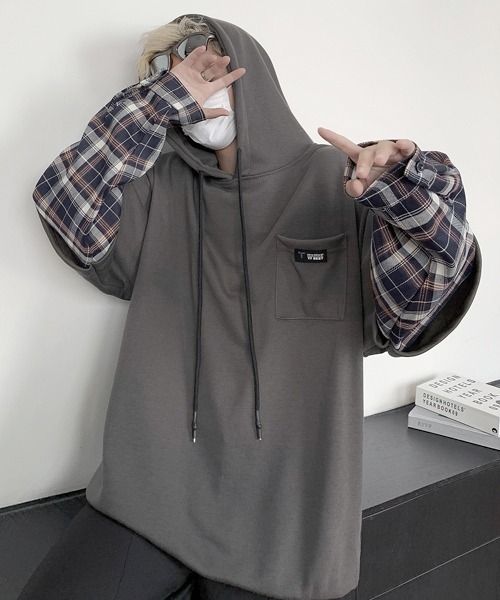 パーカー フーディ M~XL プルオーバー フェイクレイヤード セール】【FVLMEN】fake layered sweat pullover parka/フェイク