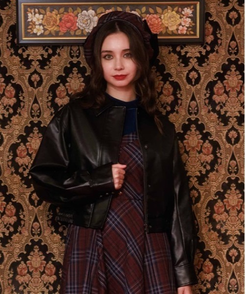 axes femme(アクシーズファム)の「襟付フライトジャケット(ブルゾン・レディース・キナリ/ダークブラウン/ブラック・FREE)」の3枚目の写真