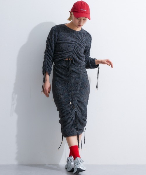 TTOL（トール）の「ドロストラメニットスカート（スカート・レディース・ブラック/ブルー・L-XL/M-L）」の3枚目の写真