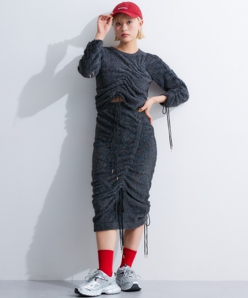 TTOL（トール）の「ドロストラメニットスカート（スカート・レディース・ブラック/ブルー・L-XL/M-L）」の5枚目の写真