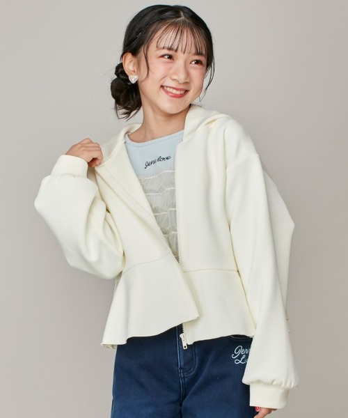 JENNI love（ジェニィラブ）の「フリルダンボールニットZIPパーカー（パーカー・キッズ・アイボリー/ブラック/グレー・130cm/140cm/150cm/160cm）」の2枚目の写真