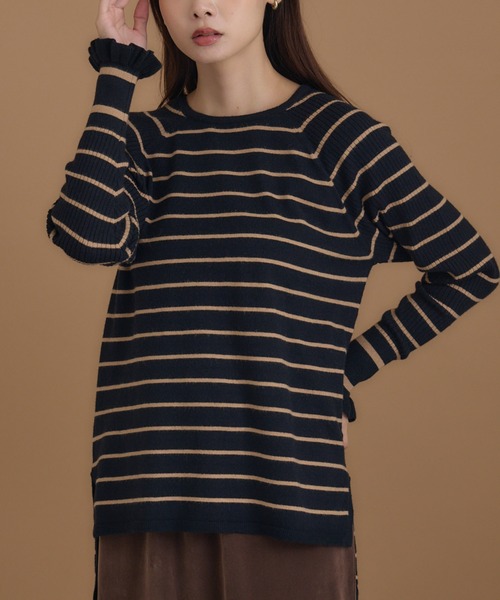 KATHARINE ROSS（キャサリンロス）の「【KATHARINE ROSS】編地変化ボーダーニット（ニット/セーター・レディース・ブラック/チャコールグレー/ホワイト・MEDIUM）」の3枚目の写真