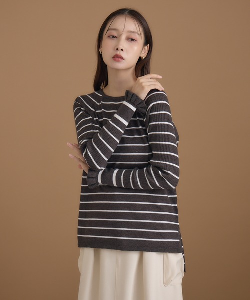 KATHARINE ROSS（キャサリンロス）の「【KATHARINE ROSS】編地変化ボーダーニット（ニット/セーター・レディース・ブラック/チャコールグレー/ホワイト・MEDIUM）」の21枚目の写真