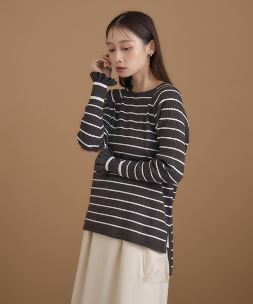 KATHARINE ROSS（キャサリンロス）の「【KATHARINE ROSS】編地変化ボーダーニット（ニット/セーター・レディース・ブラック/チャコールグレー/ホワイト・MEDIUM）」の10枚目の写真