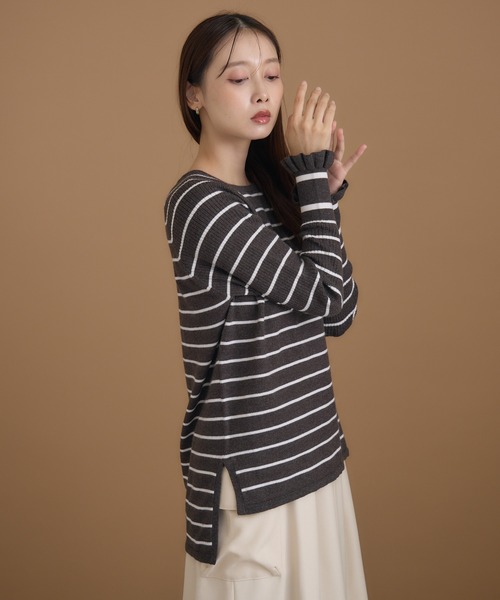 KATHARINE ROSS（キャサリンロス）の「【KATHARINE ROSS】編地変化ボーダーニット（ニット/セーター・レディース・ブラック/チャコールグレー/ホワイト・MEDIUM）」の11枚目の写真