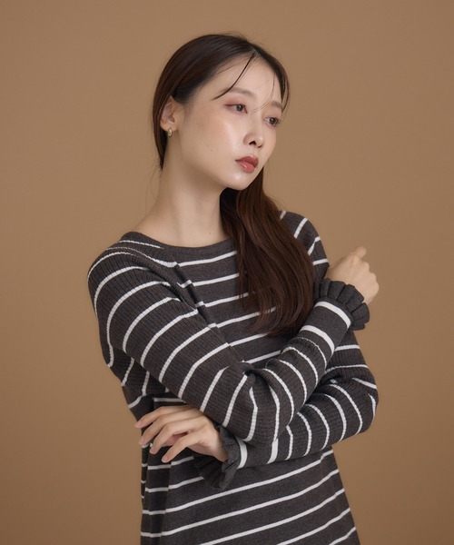 KATHARINE ROSS（キャサリンロス）の「【KATHARINE ROSS】編地変化ボーダーニット（ニット/セーター・レディース・ブラック/チャコールグレー/ホワイト・MEDIUM）」の12枚目の写真