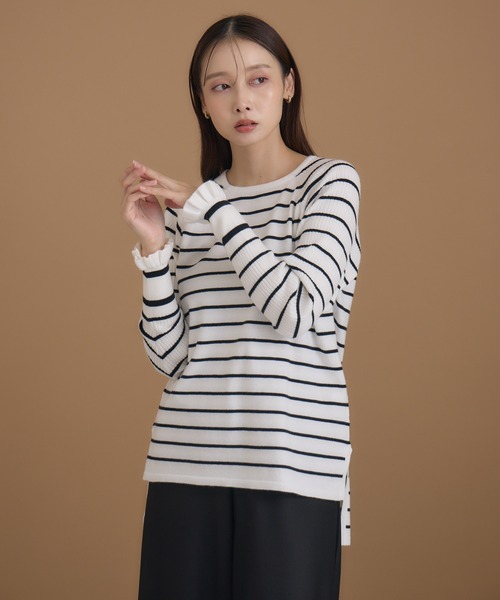 KATHARINE ROSS（キャサリンロス）の「【KATHARINE ROSS】編地変化ボーダーニット（ニット/セーター・レディース・ブラック/チャコールグレー/ホワイト・MEDIUM）」の4枚目の写真