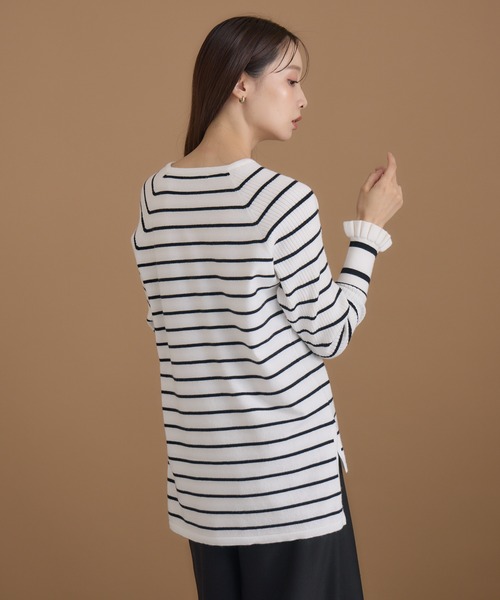 KATHARINE ROSS（キャサリンロス）の「【KATHARINE ROSS】編地変化ボーダーニット（ニット/セーター・レディース・ブラック/チャコールグレー/ホワイト・MEDIUM）」の6枚目の写真