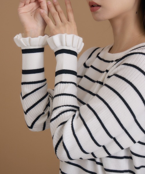 KATHARINE ROSS（キャサリンロス）の「【KATHARINE ROSS】編地変化ボーダーニット（ニット/セーター・レディース・ブラック/チャコールグレー/ホワイト・MEDIUM）」の9枚目の写真