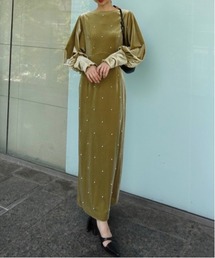 Ameri(アメリ)のBACK OPEN PEARL VELOUR DRESS(ドレス)