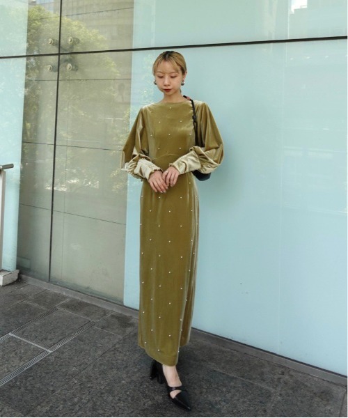 アメリヴィンテージ ドレス 廃盤品 BACK OPEN PEARL VELOUR DRESS(ドレス)|Ameri(アメリ)の