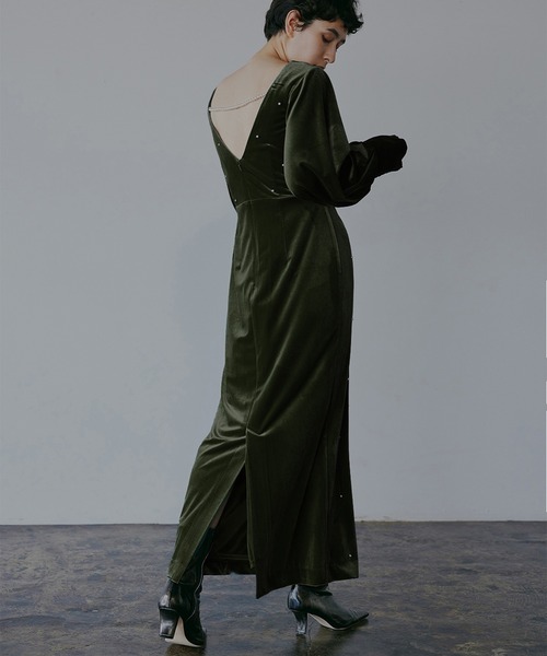 スーツ・フォーマル・ドレス Ameri BACK OPEN PEARL VELOUR DRESS BACK OPEN PEARL VELOUR DRESS（ドレス）｜Ameri（アメリ）の