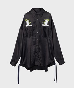 ワコマリア　ウルフズヘッド　レーヨン　オープンカラーシャツ　ブラック　般若 ブランド古着】【WACKO MARIA × WOLF'S HEAD（ワコマリア