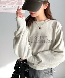 mily bilet | 【mily bilet】カジュアルだけどこなれ感たっぷり。ラインストーン＆ぼかしプリント裏毛使いスウェットクロップド丈トップス(スウェット)