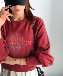 mily bilet | 【mily bilet】カジュアルだけどこなれ感たっぷり。ラインストーン＆ぼかしプリント裏毛使いスウェットクロップド丈トップス(スウェット)