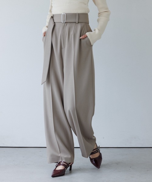 セール】belt set 2tuck pants（ベルトセット2タックパンツ