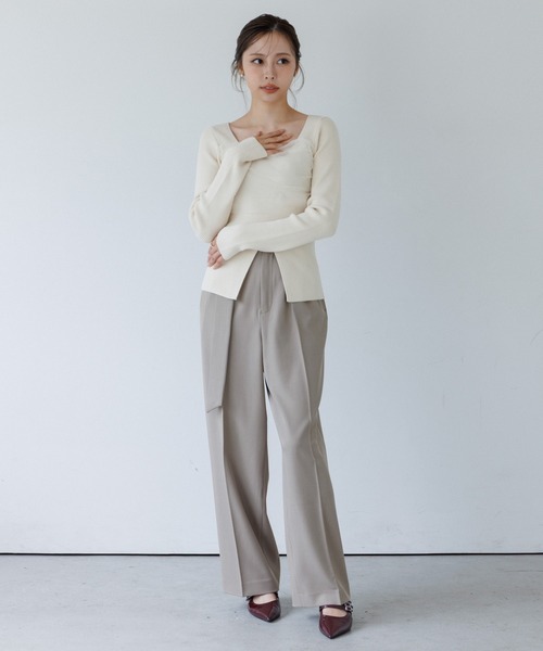 SENEE（セニー）の「belt set 2tuck pants（ベルトセット２タックパンツ）（スラックス・レディース・チャコールグレー/ホワイト/ブラック/ベージュ・MEDIUM/SMALL）」の12枚目の写真