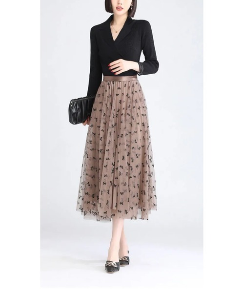 フロッキーリボン柄プリント リバーシブル プリーツフレアースカート（スカート）｜HONKY TONK（ホンキートンク）