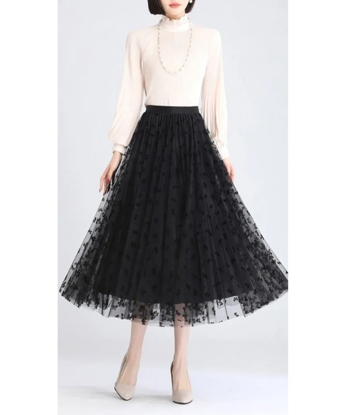 フロッキーリボン柄プリント リバーシブル プリーツフレアースカート（スカート）｜HONKY TONK（ホンキートンク）