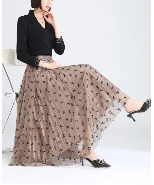 フロッキーリボン柄プリント リバーシブル プリーツフレアースカート（スカート）｜HONKY TONK（ホンキートンク）