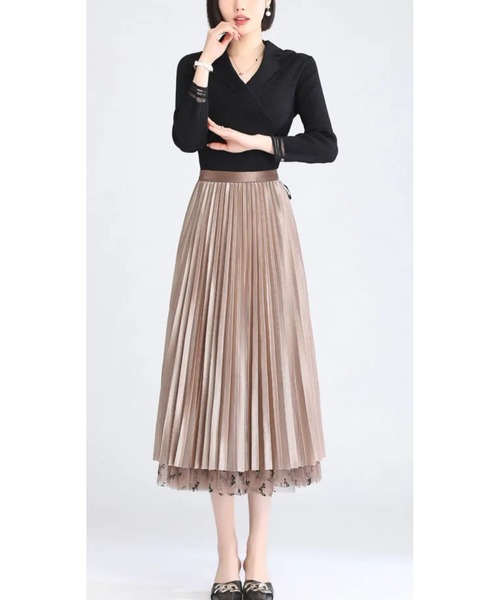 フロッキーリボン柄プリント リバーシブル プリーツフレアースカート（スカート）｜HONKY TONK（ホンキートンク）