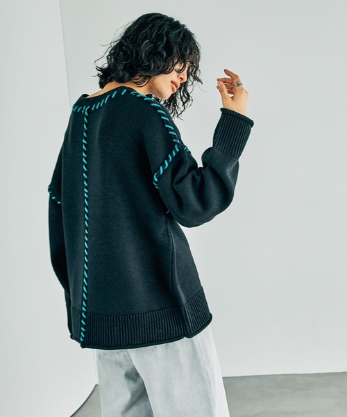 LEPSIM(レプシィム)の「5ゲージハンドステッチプルオーバー 284006(ニット/セーター・レディース・ブルー/ブラック/アイボリー/レッド・FREE)」の12枚目の写真