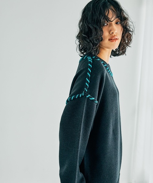 LEPSIM(レプシィム)の「5ゲージハンドステッチプルオーバー 284006(ニット/セーター・レディース・ブルー/ブラック/アイボリー/レッド・FREE)」の13枚目の写真