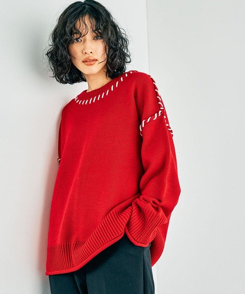 LEPSIM(レプシィム)の「5ゲージハンドステッチプルオーバー 284006(ニット/セーター・レディース・ブルー/ブラック/アイボリー/レッド・FREE)」の17枚目の写真