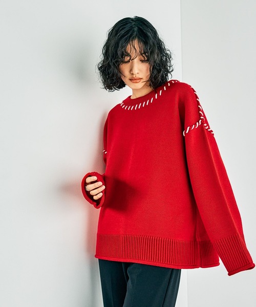 LEPSIM(レプシィム)の「5ゲージハンドステッチプルオーバー 284006(ニット/セーター・レディース・ブルー/ブラック/アイボリー/レッド・FREE)」の18枚目の写真