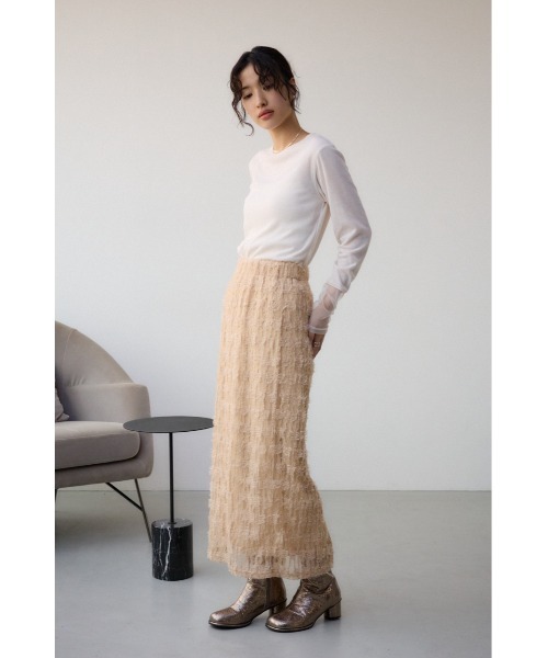 AZUL by moussy(アズールバイマウジー)の「カットレーススカート 春服 夏服 ロングスカート ウエストゴム紐付き(スカート・レディース・ブラック/ホワイト/ベージュ・FREE)」の6枚目の写真