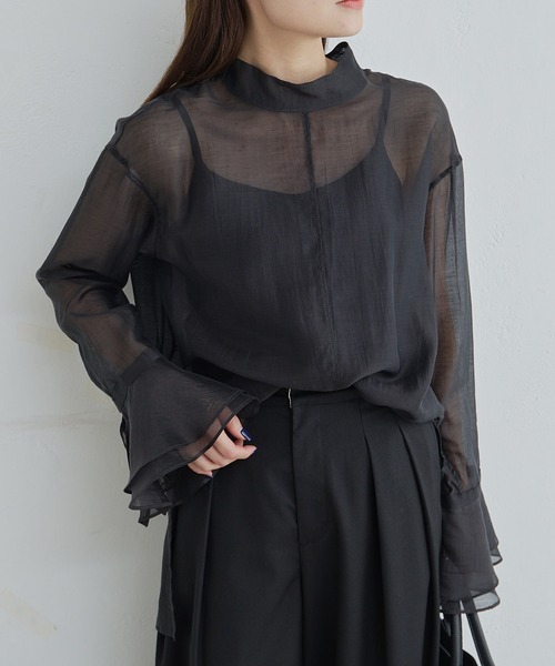 PUAL CE CIN（ピュアルセシン）の「【Du noir】パール使いシアー袖フレアブラウス（シャツ/ブラウス・レディース・ブラック/ライトベージュ・FREE）」の11枚目の写真