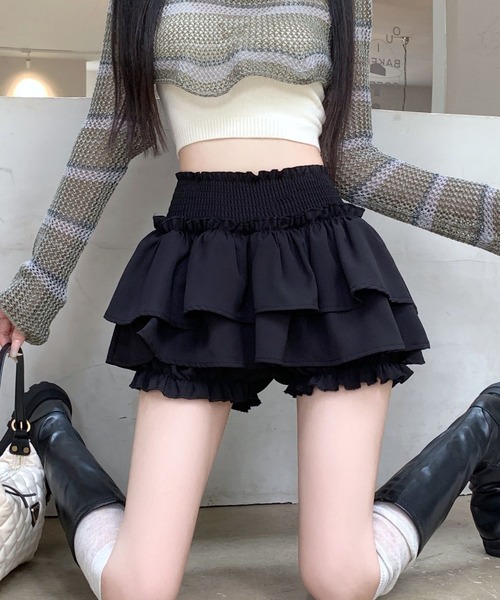 almo(アルモ)の「ティアードフリルミニスカート(se)(スカート・レディース・ブラック/ホワイト・FREE)」の16枚目の写真