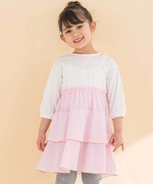 Noeil aime BeBe(ノイユエイムベベ)の「【お揃い】ギンガムティアードドッキングワンピース(80~130cm)(ワンピース・キッズ・ブルー系その他2/ピンク系その他・110cm/120cm/100cm/130cm/90cm)」の2枚目の写真