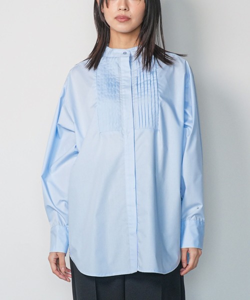 mili an deni（ミリアンデニ）の「ノーカラータキシードシャツ（シャツ/ブラウス・レディース・ブラック/サックスブルー/ブルー/オフホワイト・L/M）」の4枚目の写真