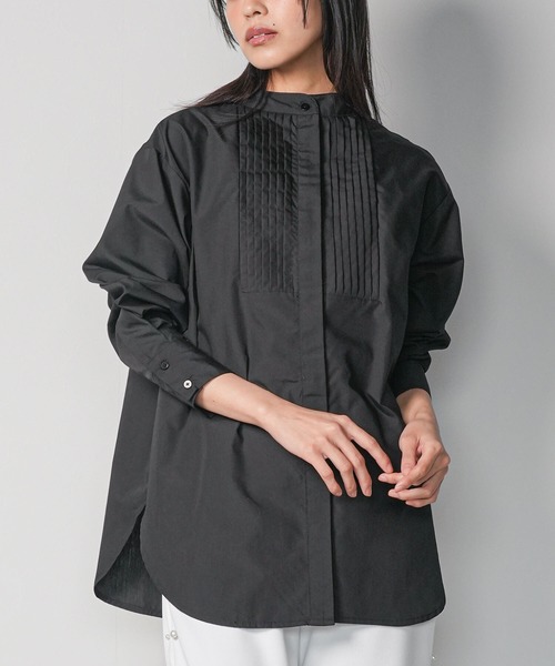 mili an deni（ミリアンデニ）の「ノーカラータキシードシャツ（シャツ/ブラウス・レディース・ブラック/サックスブルー/ブルー/オフホワイト・L/M）」の3枚目の写真