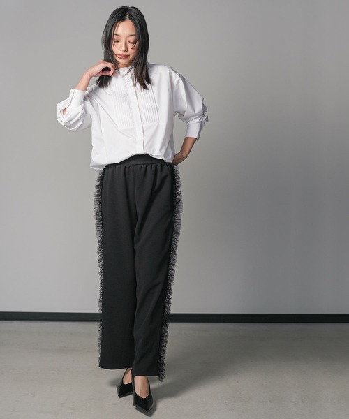 mili an deni（ミリアンデニ）の「ノーカラータキシードシャツ（シャツ/ブラウス・レディース・ブラック/サックスブルー/ブルー/オフホワイト・L/M）」の8枚目の写真